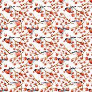 winter seamless texture with cute birds watercolor