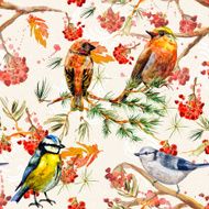 seamless texture with cute birds watercolor N2