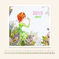 Calendar for april 2015 with girl watercolor painting N2