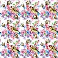 colorful seamless texture with cute birds watercolor N3
