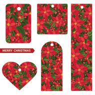 Christmas tags with red poinsettia background