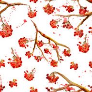 seamless texture with rowan branch watercolor