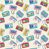 Seamless pattern of retro cassette tapes