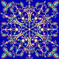 snowflake background with gold ornament and sparkling jewels