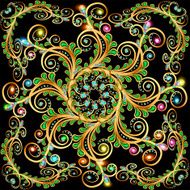 background with gold ornament and leaves of precious stones