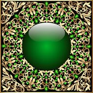 background frame with glass ball ornaments and gold