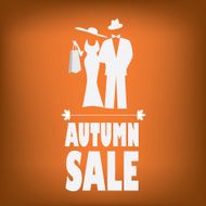 Autumn sales poster with fashionable man and woman