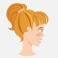 Blonde smiling young woman profile with hair tail N2