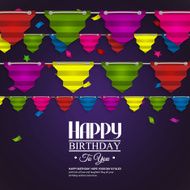 Birthday card with bunting flags in the style of flat