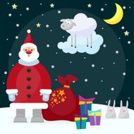 funny picture with Santa rabbits bright gifts N2