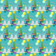 Winter holiday pattern background with funny rabbits