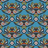 Ethnic Vector Damask Flower Seamless Pattern