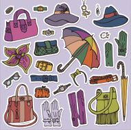 Fashion Female Accessories Set Hand drowing Sketch Sticker