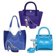 Fashionable blue handbag and shoes Three set