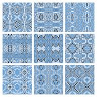set of different seamless blue colour geometric pattern
