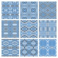 set of different seamless blue colour geometric pattern N2