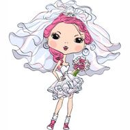 Vector Beautiful fashionable girl bride in her wedding dress N2