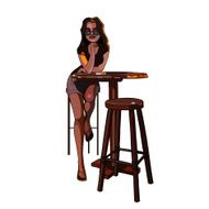 girl sitting on a bar stool at the table