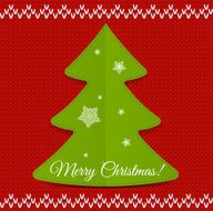 Christmas tree on knitted background with snowflakes