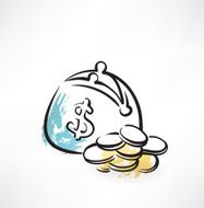 wallet with coins grunge icon