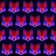 Bright red and blue colored abstract polygonal wolf pattern background
