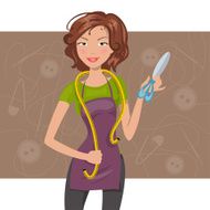 woman seamstress with scissors and meter Vector illustration