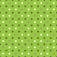 green background fabric with white pink brown dots seamless pattern