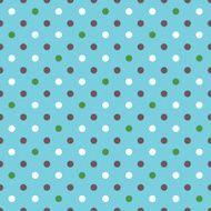 blue background fabric with white green brown dots seamless pattern