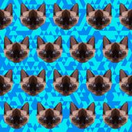 polygonal siamese cat seamless pattern geometric background