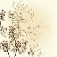 Vector floral background with dandelions and notes