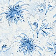 Seamless blue pattern with flowers lily
