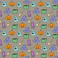 Seamless halloween pattern on gray background