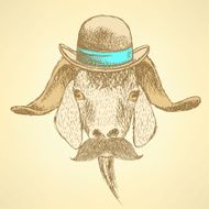 Sketch cute goat in hipster style N2