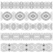 collection of seamless ornamental floral stripes black and whit N6