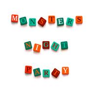 Word &quot;monsters night party&quot; with colorful blocks isolated