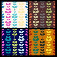 Set of vector seamless hand-drawn pattern with colorful leaves