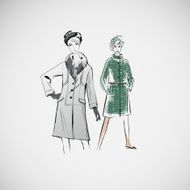 Vector sketch girls in fashion clothes eps N22
