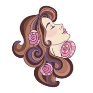 Brunette girl with roses in her hair (vector)