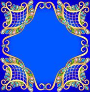 blue background with gold pattern and precious stones