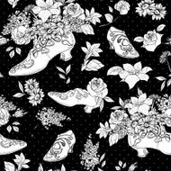 Seamless Background with Flowers and Shoes