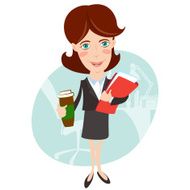 Businesswoman with document folder and cup of coffee Flat style N4