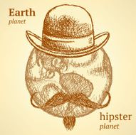 Sketch Earth planet in hipster style N2
