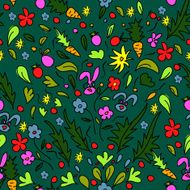 seamless pattern colorful garden with rabbits and carrots