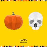 Halloween vector background with polygonal skull and pumpkin