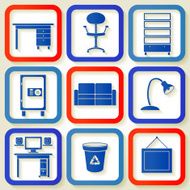 Set of 9 icons with office furniture