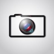 Photo camera lens and outline icon vector