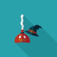 Witch broom flat icon with long shadow eps10 N9