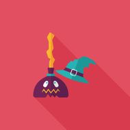 Witch broom flat icon with long shadow eps10 N11