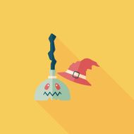 Witch broom flat icon with long shadow eps10 N12