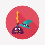 Witch broom flat icon with long shadow eps10 N14